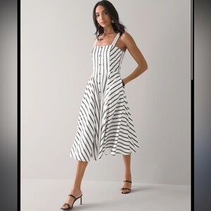 WHBM White and Black Stripe Fit and Flare Midi Dress